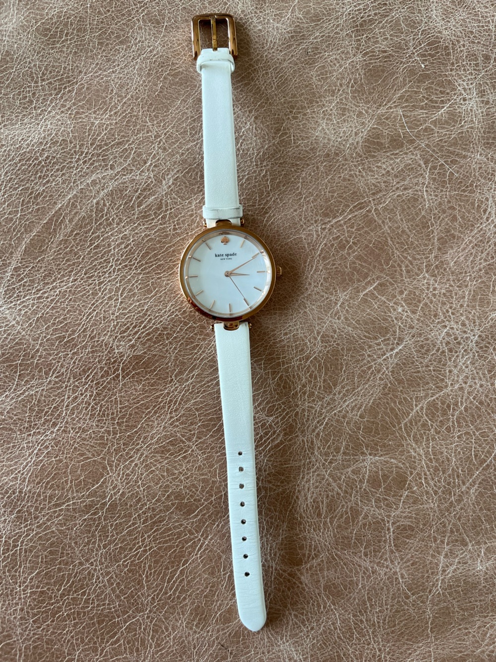 kate spade White Leather Strap Rose Gold-Tone Round Watch